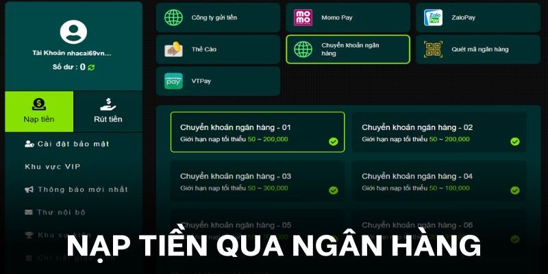 Hướng dẫn nạp tiền 69VN thần tốc qua ngân hàng