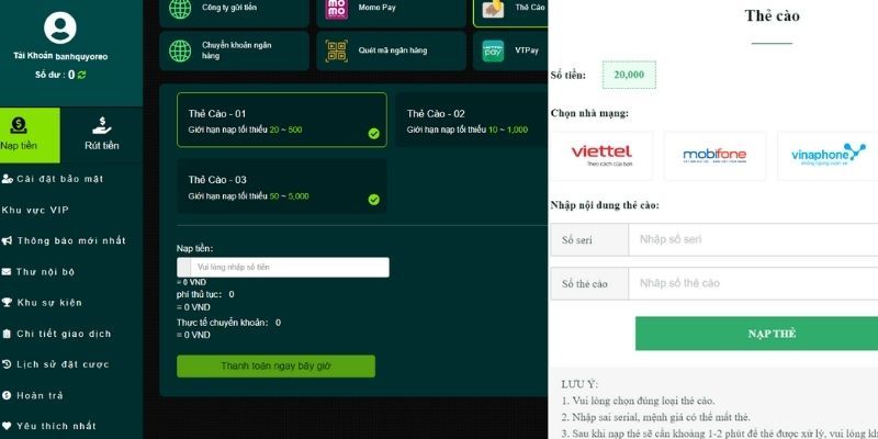 Hướng dẫn gửi tiền bằng thẻ cào điện thoại